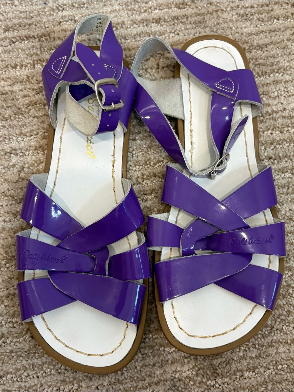 Salt Water Sandals Purple Patent Leather - Girls Size 6 - Womens Size 8
